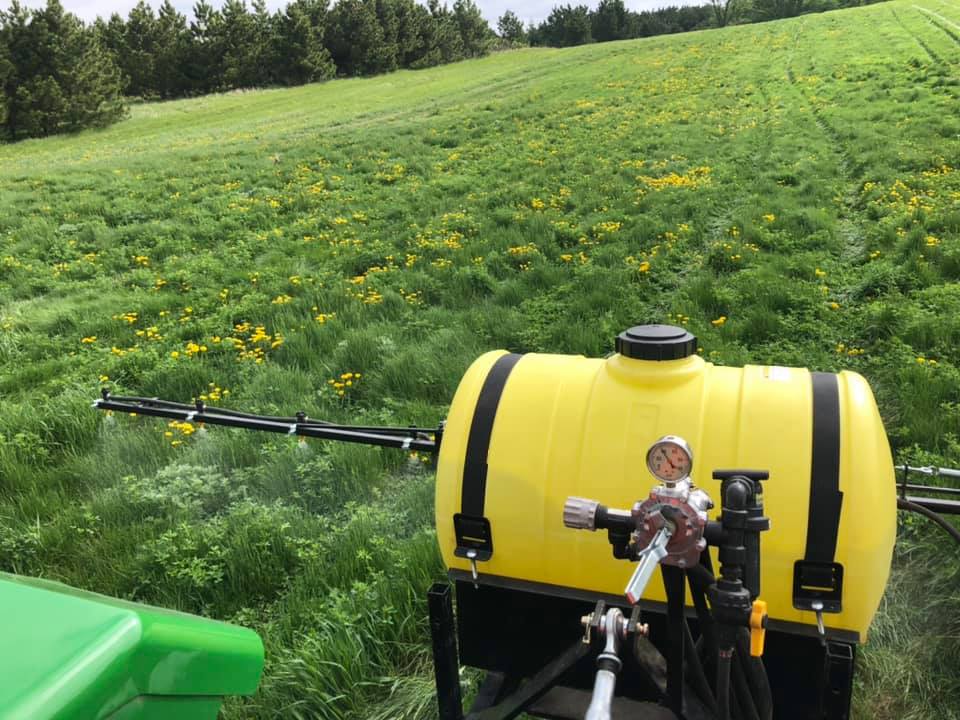 Spraying Minnesota brassica seed blend